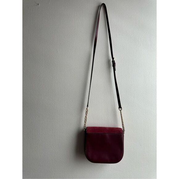 Michael Kors medium half dome deep wine red crossbody suede leather gold chain p - Picture 6 of 8